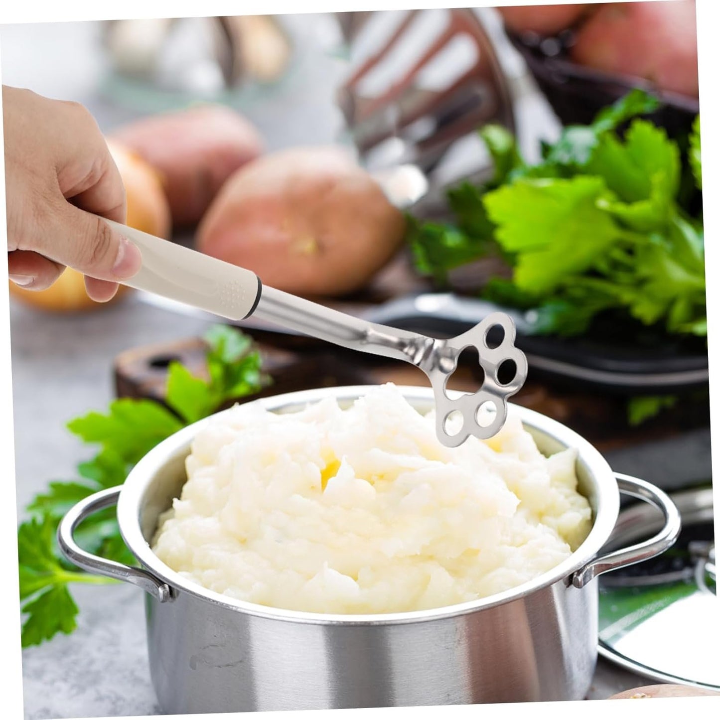 DECHOUS Food Prep Tool Small Potato Masher Design Manual Stainless Steel Masher Nonstick for Fruits Vegetables