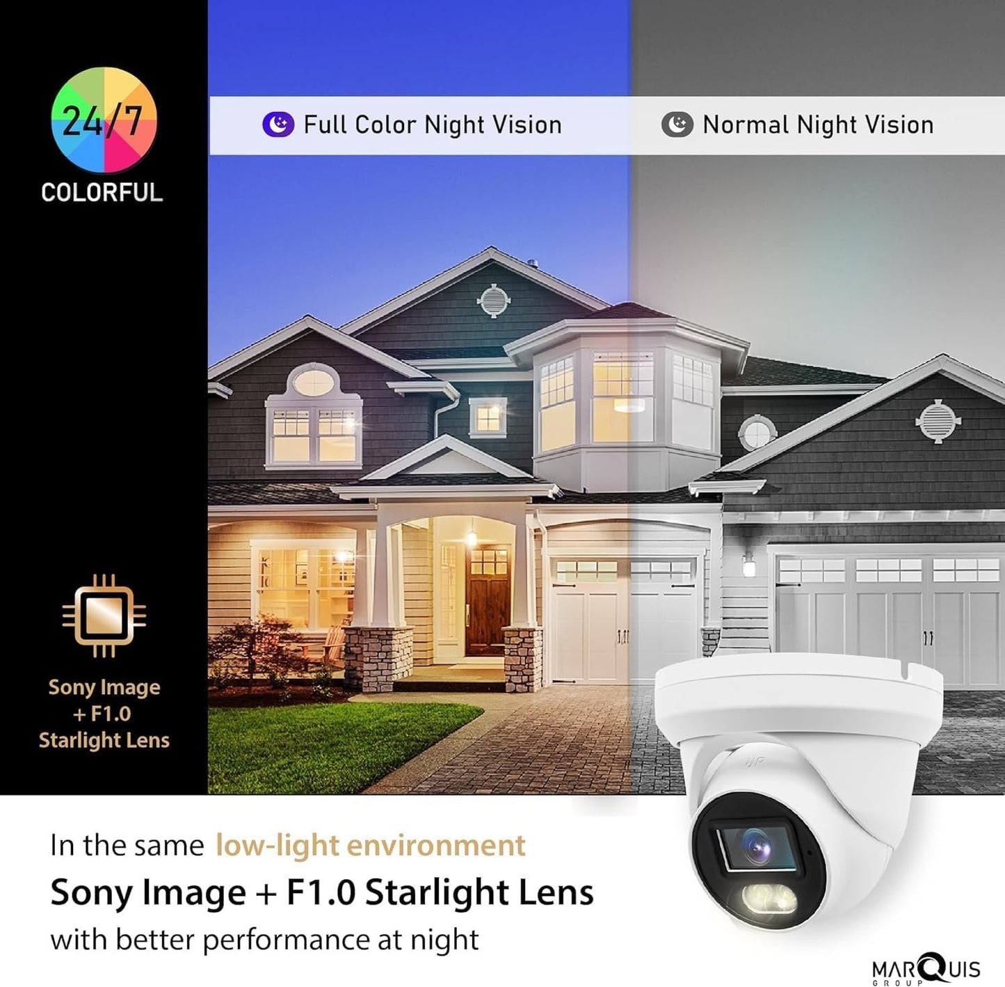 4MP PoE IP Turret Dome Camera with Audio, IP Security Camera Outdoor Rated, Waterproof IP66, 108° Wide Angle 2.8mm Lens NDAA Compliant (Color Night)