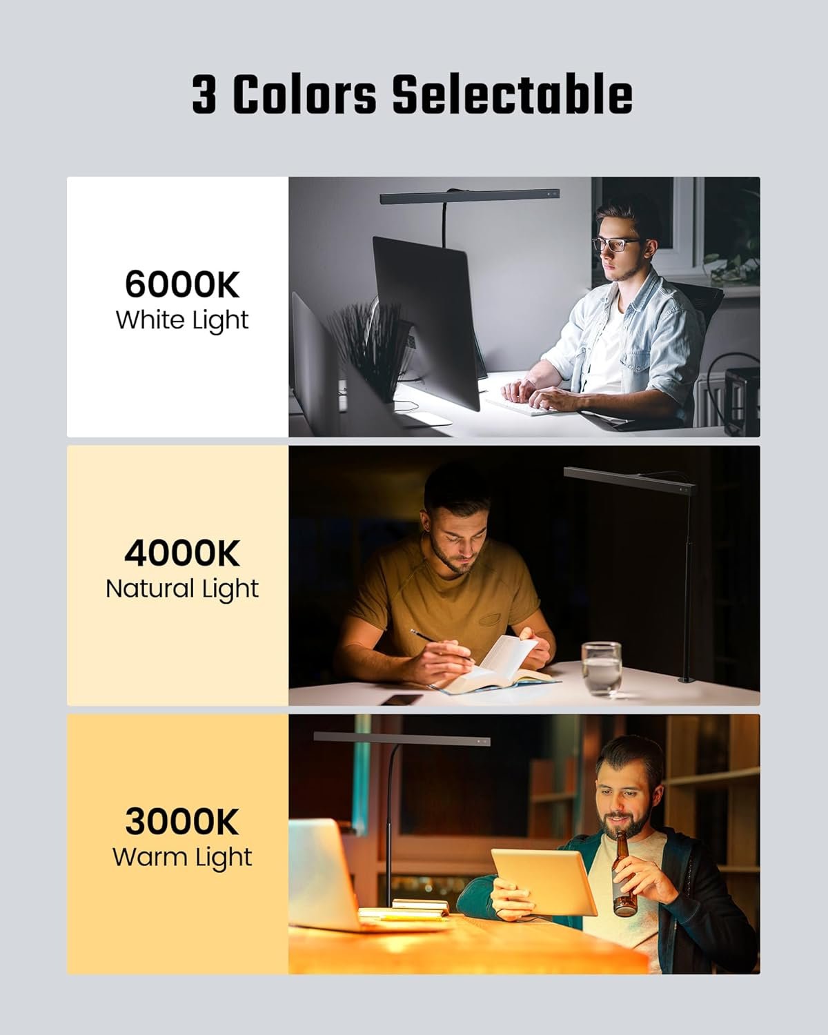 LED Desk Lamp for Office Home, SUPERDANNY Eye-Caring Desk Light with Adjustable Gooseneck, 12W Touch Control Dimmable Brightness, Architect Clamp Lamp with USB Adapter for Reading Study Workbench