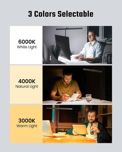 LED Desk Lamp for Office Home, SUPERDANNY Eye-Caring Desk Light with Adjustable Gooseneck, 12W Touch Control Dimmable Brightness, Architect Clamp Lamp with USB Adapter for Reading Study Workbench