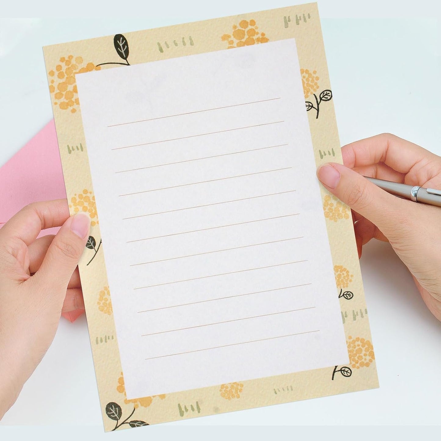 KSIWRE 48 PCS Stationery Paper and Envelopes Set,16 PCS Lined Stationary Writing Paper with 8 PCS Matching Envelopes,Cute Floral Stationary Set for Writing Letters Poem Office School Supplies