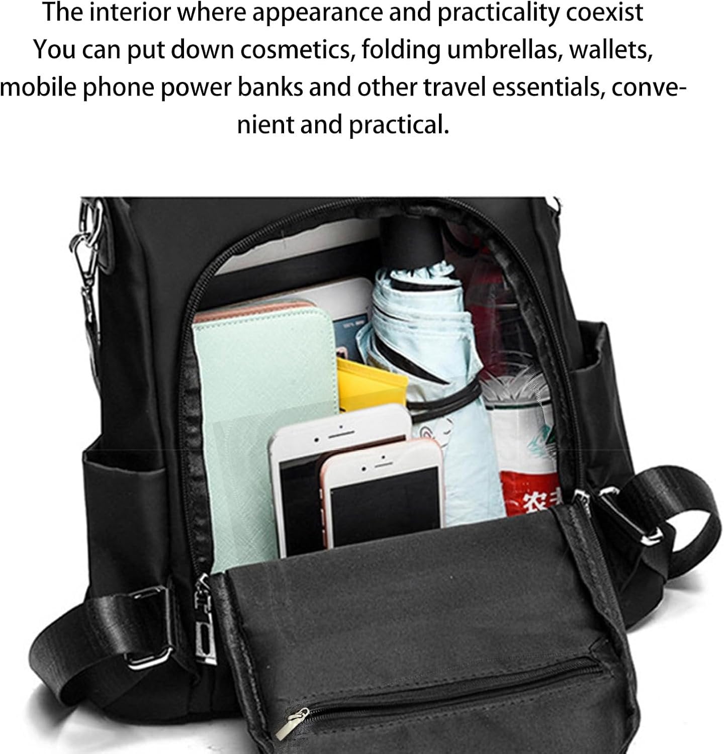 Dafape Women Backpack Purse, Fashion Daypack Shoulder Bag Crossbody Bag for Travel Work Business Outdoor Camping Cycling Ladies Men Lightweight (Black)