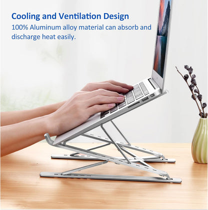 Laptop Stand Kamoon Portable Adjustable Tablet Computer Stand Aluminum Alloy Folding Laptop Stand Compatible MacBook Air Pro, HP More 10-15.6" Laptops & Tablet (Silver-2)