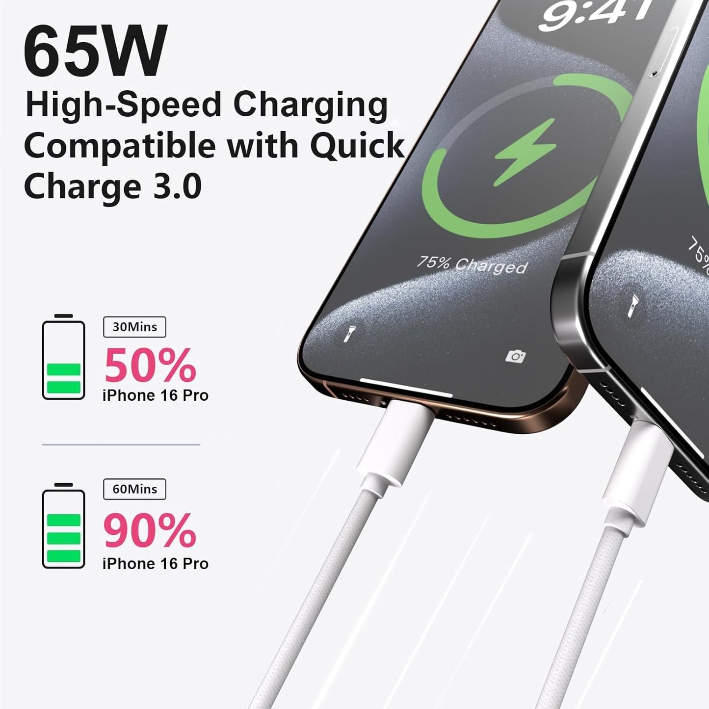 Car Carplay Woven Cable for iPhone 16 15 3.3FT USB A to USB C 3.2 Gen 2 Carplay Adapter Wire for iPhone 16 15 Pro Max, iPad Pro/Air, Samsung Galaxy S25/S24/S23/S22/S21 Google Pixel, Car Charger Cable