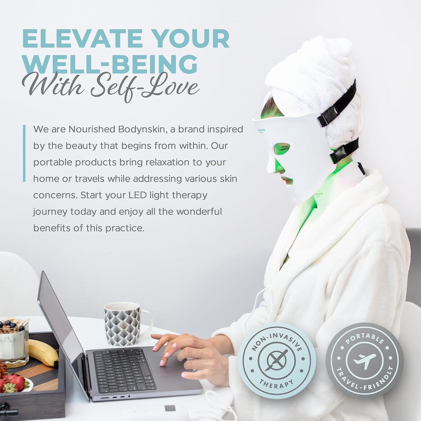 Nourished Bodynskin LED Light Therapy Face & Neck Mask - Facial Skin Care Device - 7 Colors Red & Blue - Rejuvenation, Anti-aging Product for Wrinkles