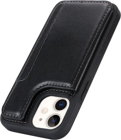 Cavor for iPhone 12 Mini Case Vertical Flip Cover for iPhone12 Mini Wallet Cases PU Leather Kickstand with Card Slots Holder Magnetic Clasp Protective Phone Cover for Women Girl Men-Black