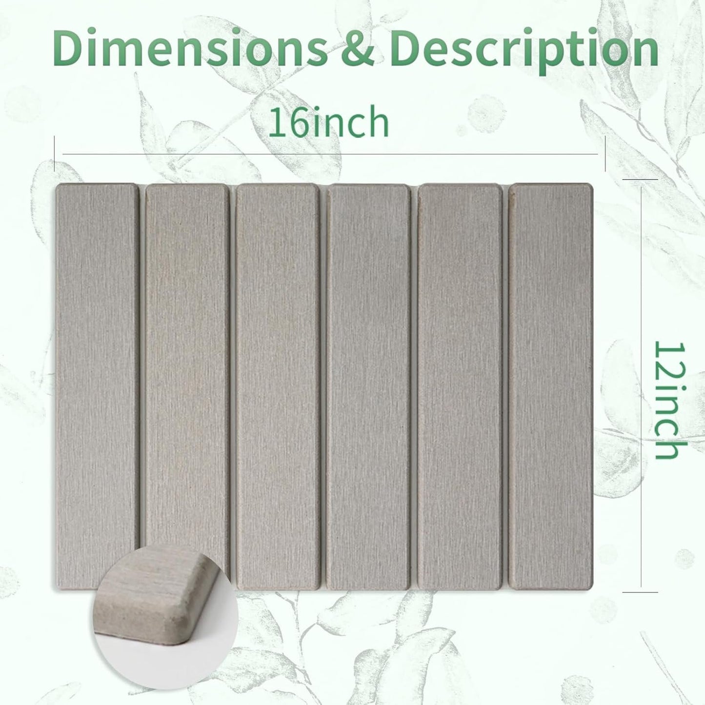 Foldable Grey Stone Drying Mat for Kitchen Counter - Extra Absorbent 16x12inch Dish Quick Dry Mat with Non-slip Diatomaceous Earth Surface
