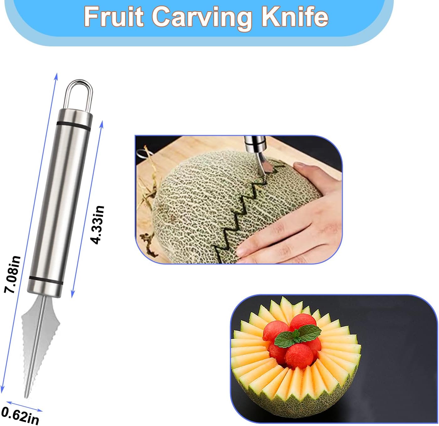 SanKitc 5 Pcs Melon Baller Scoop Set - Stainless Steel Kitchen Gadgets With Carving Tool, Scoop, Apple Corer and Cherry Corer