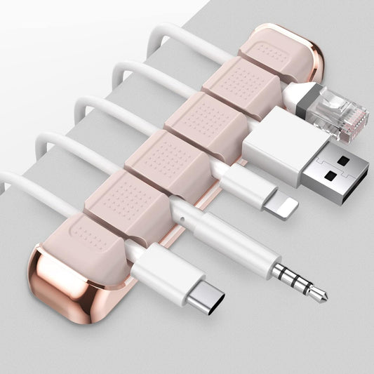 AhaStyle 5 Solts Cable Organizer Holder Metal Frame Desktop Cord Wire Clips Keeper for Organizing TypeC USB Cable/Power Cord/Wire Home Office and Car (Pink)