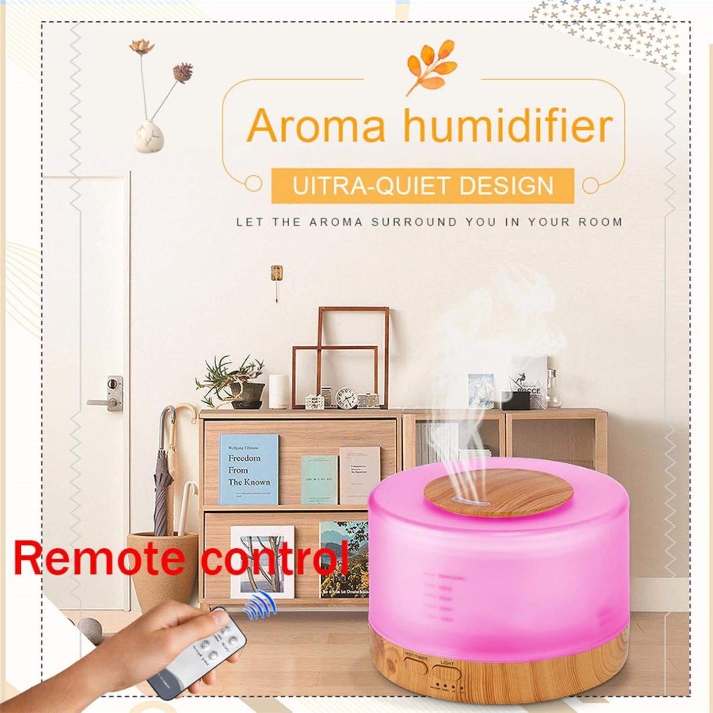 500Ml Essential Oil Diffuser Remote Control Aroma Mist Ultrasonic Air Humidifier 4 Timer Settings Led Night Light