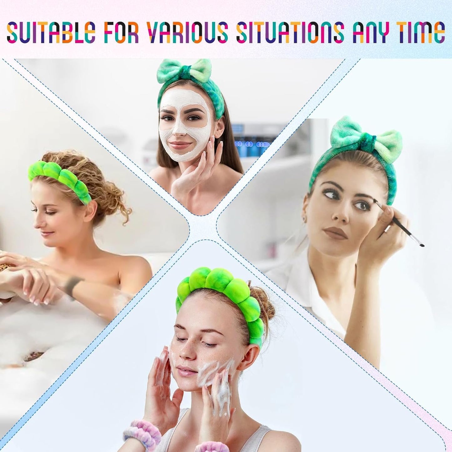 Hroevc 4PCS Tie-Dye Spa Headband and Wristband Set for Face Washing, Puffy Facial Terry Cloth Makeup Face Wash Headband for Women Girls（Tie-Dye 1）