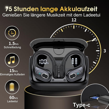 STECEi Wireless Earbuds 75hrs Bluetooth 5.4 Headphone Sport, Bluetooth Earbuds HiFi Stereo Over Ear Bud with Earhooks, ENC Noise Cancelling Mic, IP7 Waterproof Wireless Earphone for Workout/Running