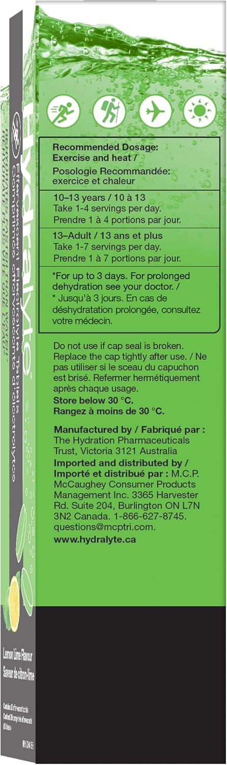 Hydralyte Electrolyte Tablets | Lemon Lime Flavored Electrolytes | Pre-Workout and Post-Workout Hydration Solution to Enhance Performance and Maximize Recovery | (2 Tablets per Serving, 40 Count)