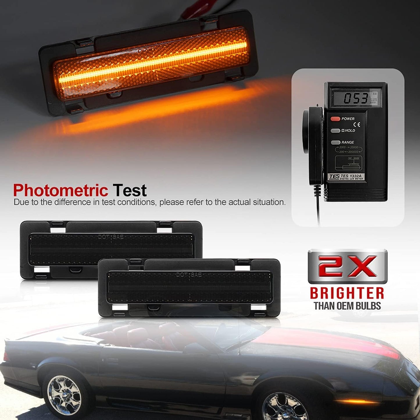 NSLUMO LED Front Side Marker Lights Replacement for 82-92 Chevy Camaro Euro Smoked Lens Amber Led Bumper Side Signal Parking Marker Light Assembly Replace OEM Sidemarker Lamps