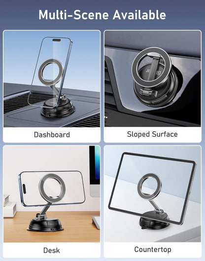 Blukar Phone Holder Car for MagSafe, [20xN52 Strong Magnets] Magnetic Car Phone Holder Mount - 360° Rotation, Upgraded Ultra Stable Suction Cup for iPhone 16/15/14 & Others with Metal Plate
