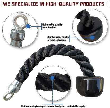Upgraded Tricep Rope Cable Machine Attachment, LAT Pulldown Attachments for Gym, Resistance Bands Handles, Heavy Duty Exercise Handles, Professional Cable Machine Accessories for Home and Gym