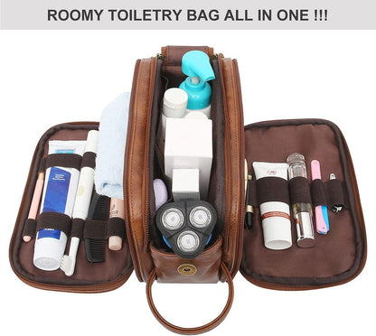 Toiletry Bag for Men Travel Toiletries Bag Water-Resistant Dopp Kit Faux Leather Shaving Bag Organizer for Toiletry Accessories Grooming Hygiene Cosmetic