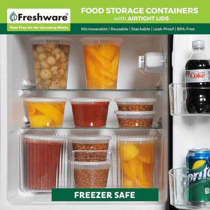 Freshware 24-Pack 32 oz Plastic Food Storage Containers with Airtight Lids - Restaurant Deli Cups, Foodsavers, Baby, Bento Lunch Box, 21 Day Fix, Portion Control, and Meal Prep Containers
