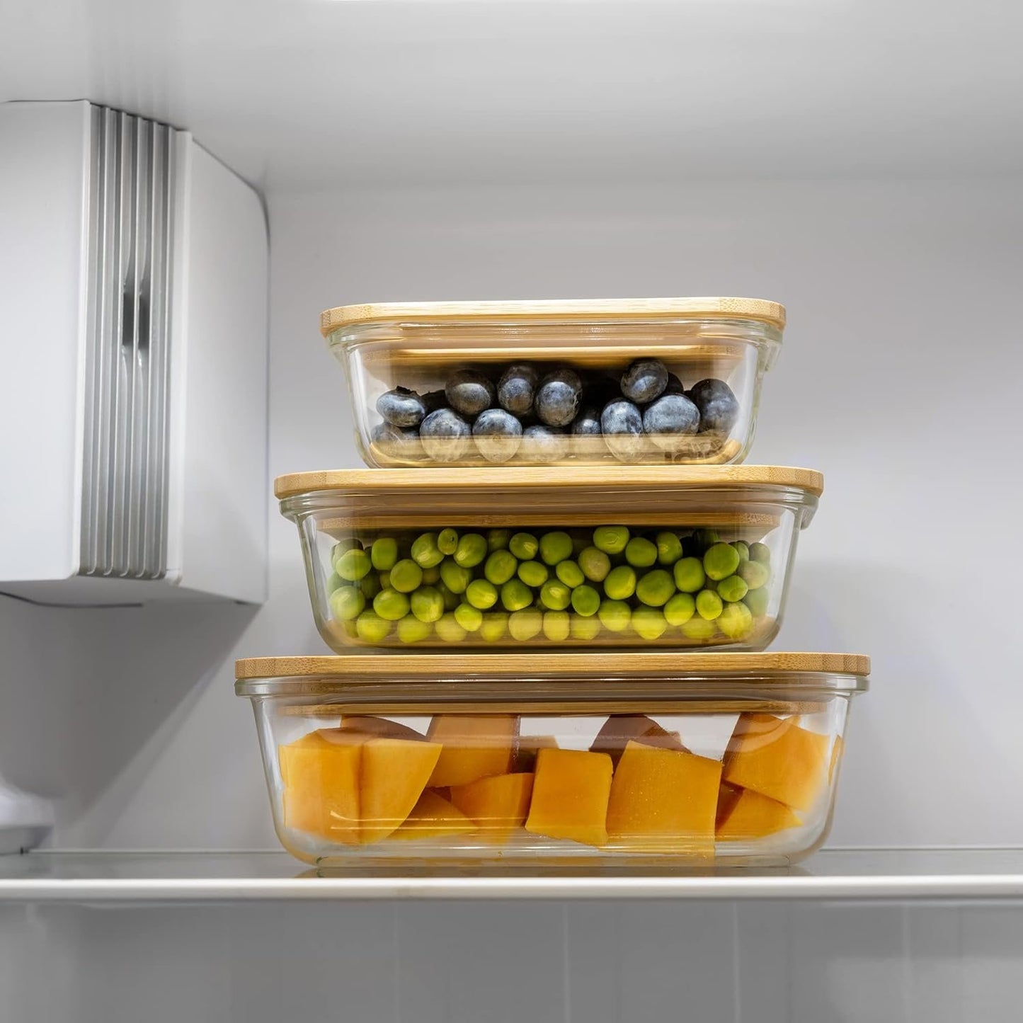 Igluu Meal Prep Glass Food Storage Containers (Set of 3), Eco-friendly Food Containers with Bamboo Lids, Nesting Glass Meal Prep Containers, Airtight Lunch Box, Plastic-free (with 3 stretchable bands)