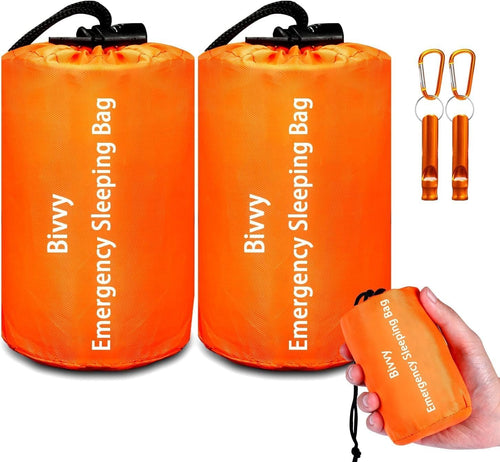Emergency Sleeping Bag Survival Bag 2 Pack, Portable Waterproof Thermal Bivy Sacks Tac Bivvy Bags,Camping Mylar Sleeping Bag Survival Gear Emergency Blankets Survival Shelter