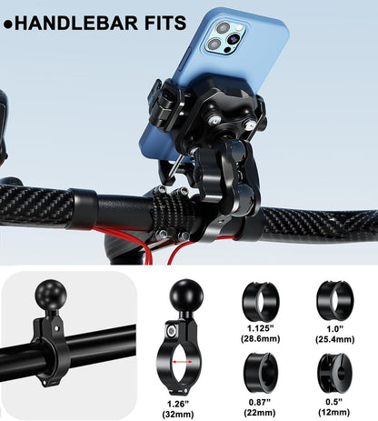 iMESTOU Anti-Vibration Phone Mount for Motorcycles and Bikes with Shock Absorbers & Anti-Theft Design, 1" Ball Phone Mount Suitable for 5.2"-7.2" Up to 15mm Thick Phones, Fits for 22-32mm Handlebars