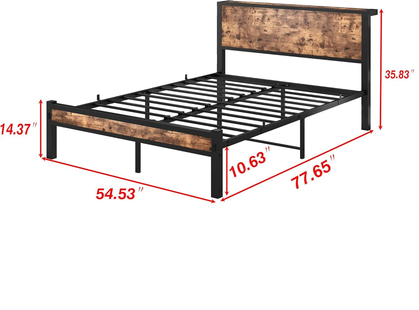 DUMEE Full Bed Frame with Wood Storage Headboard, Metal Platform Bed Frame Full, No Box Spring Needed, Noise Free, Reinforced Strong Support Leg, Textured Black&Brown Oak