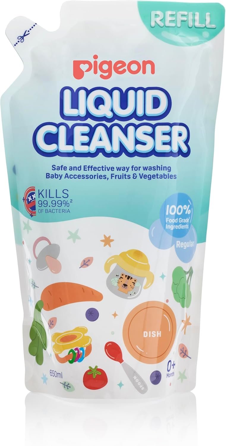 Pigeon Biodegradable Liquid Cleanser to Wash Baby Bottles, Teats, Accessories, Fruits & Vegetables, 650ml Refill