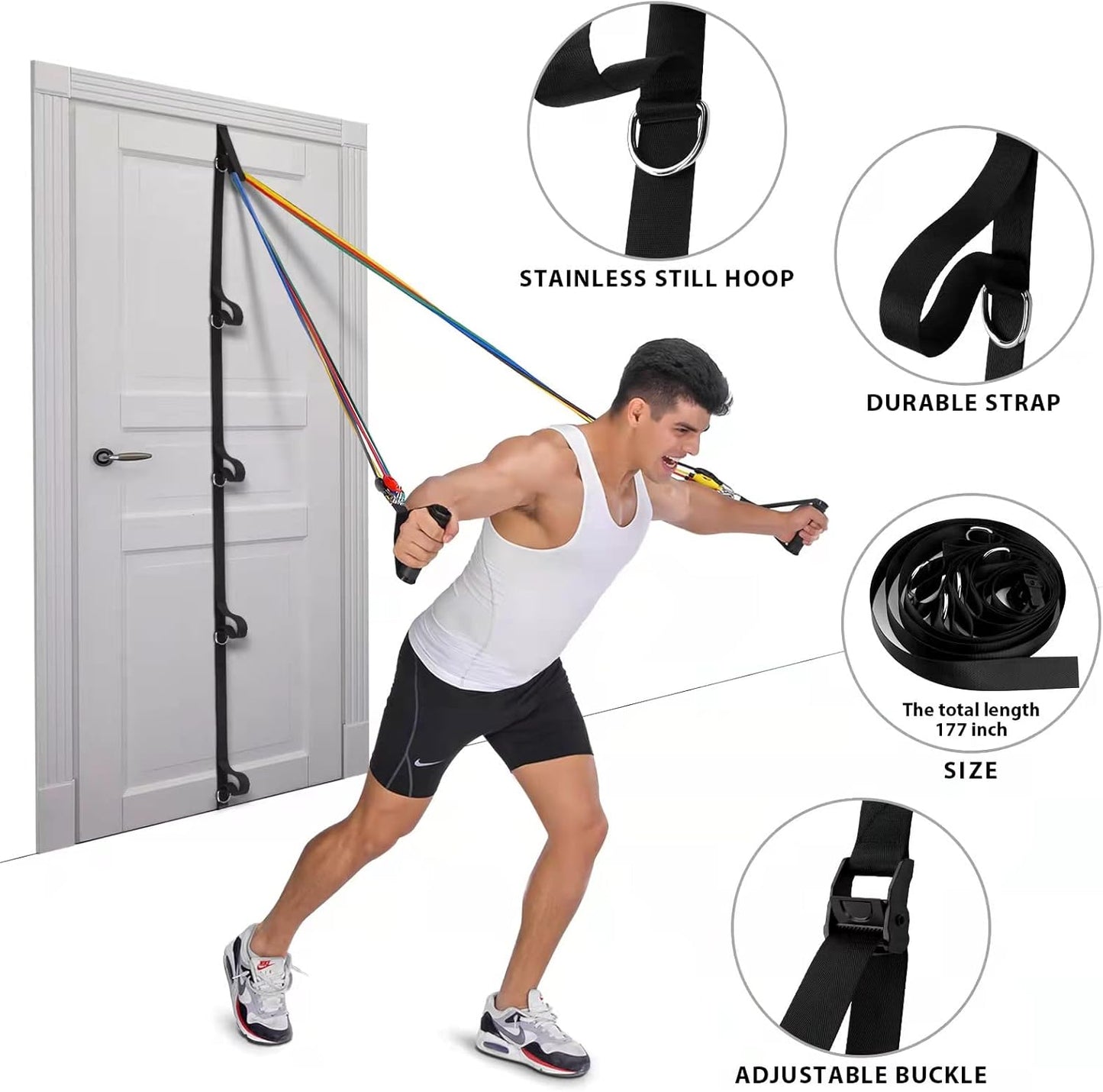 LONG Upgraded Door Anchor Strap for Resistance Bands, Workout Band with Portable Storage Bag, Secure Multi Point Gym Home Fitness(Bands Not Include)