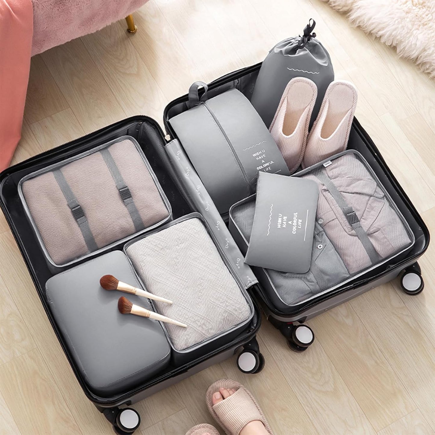 SaiXuan 12-Piece Suitcase Organizer Set, Travel Organizer, Space-Saving Suitcase, Packing Cubes, Organizer for Suitcases, Packing Cubes for Cosmetics, Underwear Clothing (Grey)