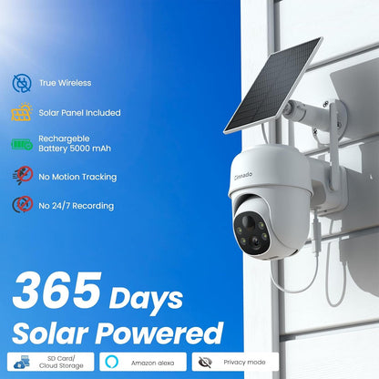 Security Cameras Wireless Outdoor-2K Cameras for Home Security Outside Solar/Battery Powered 2.4G WiFi, 360° Color Night Vision,2 Way Audio, PIR Human Detection,Compatible with Alexa