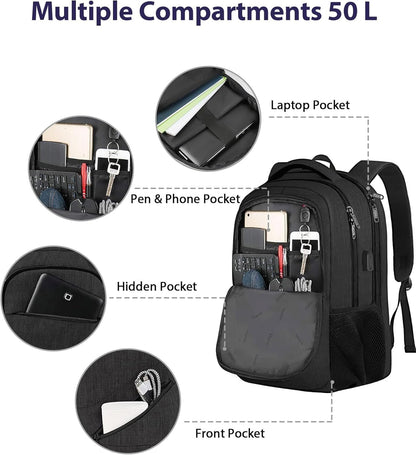 MATEIN Extra Large Business Travel Anti Theft Laptop Backpack, 18 Inch TSA Airline Approved Carryon Backpack for Women Men, Work Bag with USB Port and Luggage Strap, Black