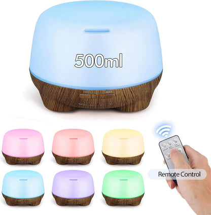 SK DEPOT Essential Oil Diffuser 500ml Ultrasound Aromatherapy Diffusers Remote Control Air Quiet Diffuser Aroma Diffusers Humidifier 7 Colors of Lights and for Bedroom Yoga Spa (Dark + White)