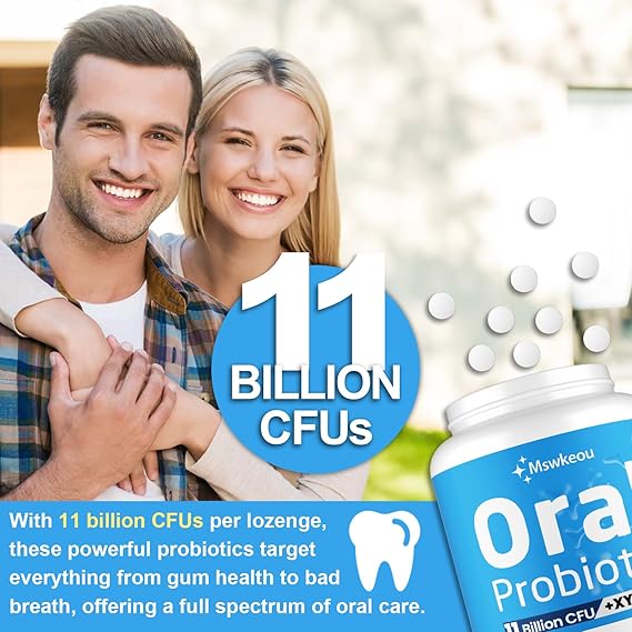 Oral Probiotics for Mouth Bad Breath Treatment for Adults 11 Billion CFU, Best Breath Oral Dental Probiotics for Teeth & Gums, Fresh Breath, Chronic Halitosis & Gut Health with M18, A12, 60 Tablets