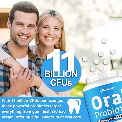 Oral Probiotics for Mouth Bad Breath Treatment for Adults 11 Billion CFU, Best Breath Oral Dental Probiotics for Teeth & Gums, Fresh Breath, Chronic Halitosis & Gut Health with M18, A12, 60 Tablets