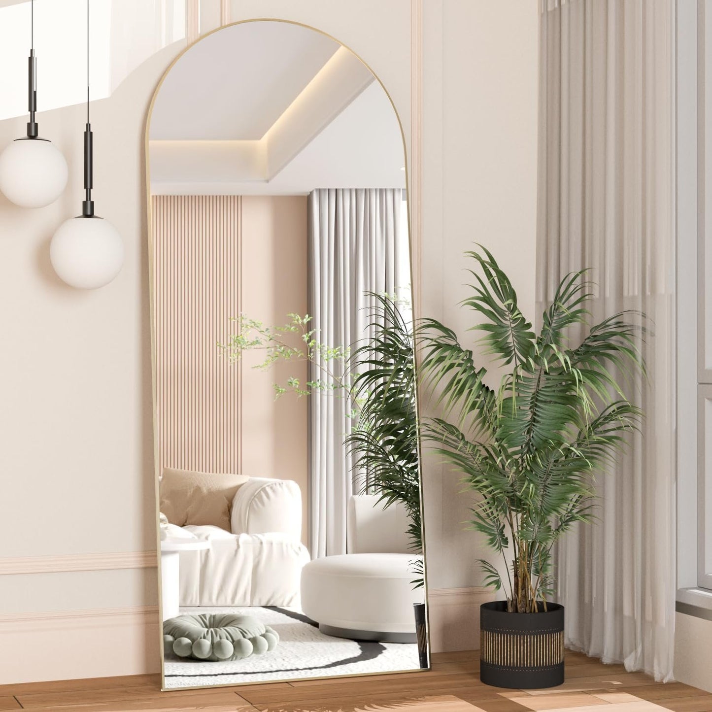 NEUWEABY Arched Floor Mirror 65"x24" Arch Full Length Mirror with Stand Gold Large Wall Mirror Full Body Mirror Standing Hanging or Leaning Against Wall for Bedroom Entry, Living Room