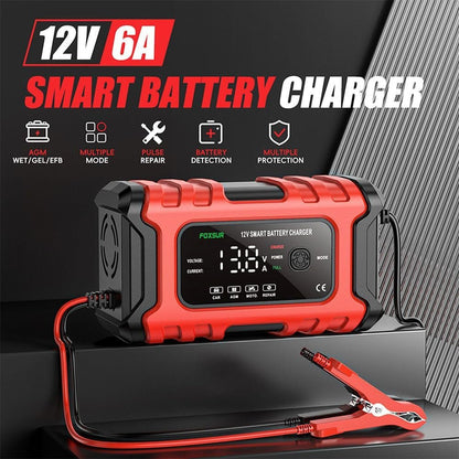 Car Battery Charger 12V Automotive, 6-Amp Fully Automatic Smart Charger, Trickle Charger and Maintainer, Car Battery Repair and Desulfator for Cars Boat Motorcycle Lawn Mower RV ATV SUV Snowmobile