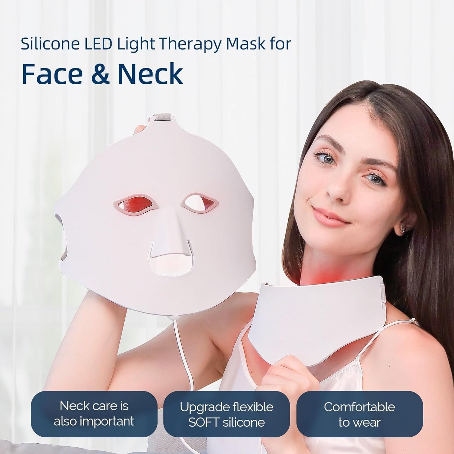 Liarty 7 Colors LED Face Mask Light Therapy, Red Light Therapy Face & Neck Mask, Skin Care Rejuvenation Facial Skin Care Device, Silicone Face Mask Beauty (White)