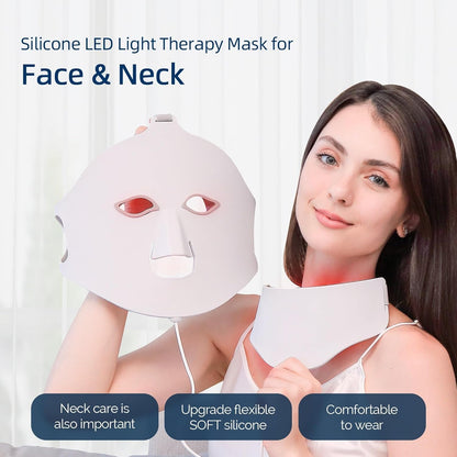 Liarty 7 Colors LED Face Mask Light Therapy, Red Light Therapy Face & Neck Mask, Skin Care Rejuvenation Facial Skin Care Device, Silicone Face Mask Beauty (White)