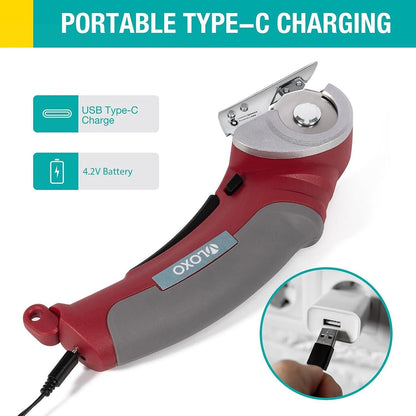 VLOXO Cordless Electric Scissors, AT001 Rotary Cutter for Fabric, Cardboard Cutter 4.2V Muti-Cutting Tools with Safety Lock, Rechargeable Powerful Fabric Cutter for Carpet Leather with Storage Box