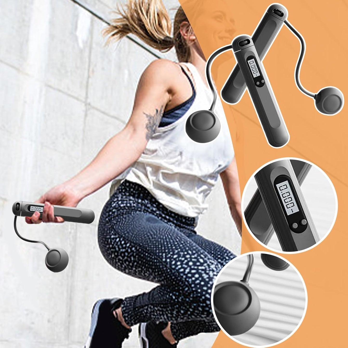 Cordless Jump Rope, Adjustable Fitness Trainer, Non-Slip Handle Workout Tool, 15.3x2.8cm Tangle- Exercise Gear for Home, Gym, Travel, Cardio Training Jump Rope