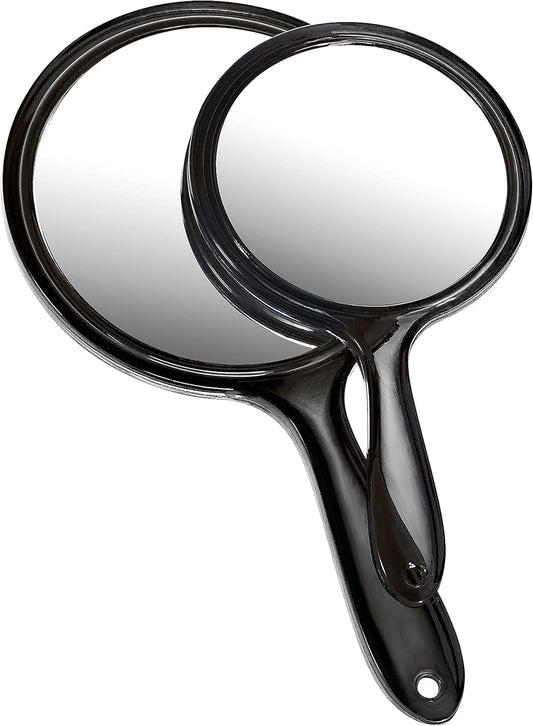 OMIRO Hand Mirror, Double-Sided Handheld Mirror 1X/3X Magnifying Mirror with Handle, Set of 2 (Transparent Black)