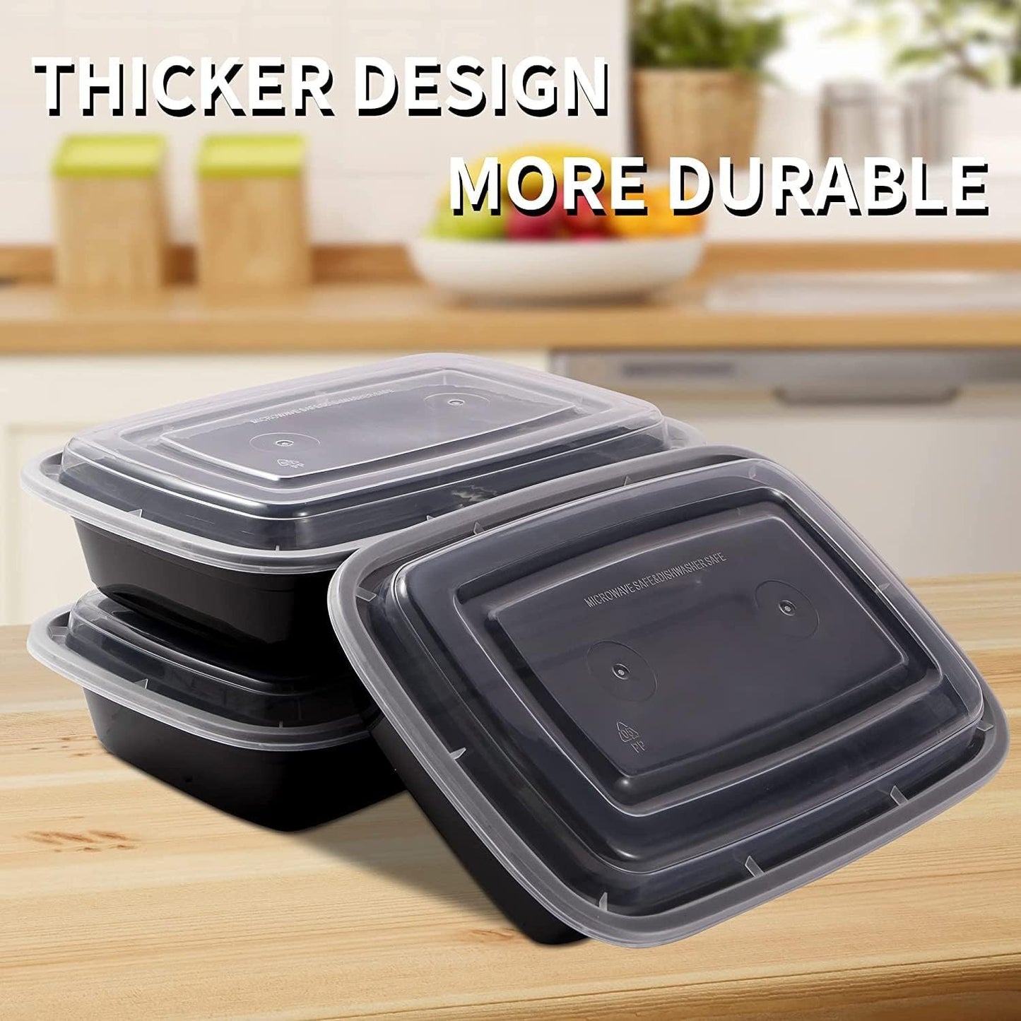 25 Pack 28 oz Plastic Meal Prep Containers with Lids, Leakproof Food Storage Container Microwave Safe BPA Free Stackable Lunch Box Take Out Containers 1 Compartment Bento Box