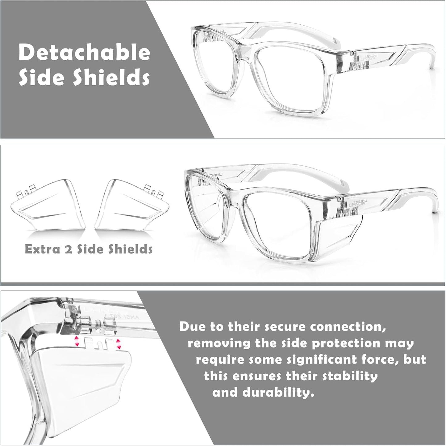 UKNOW Safety Glasses - Anti Fog Lenses - Eye Protection with Side Shields - ANSI Z87.1 Protective Eyewear - UV Protection
