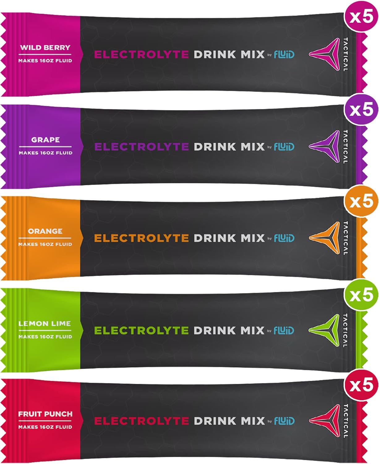 Tactical Hydration Powder, Instant Electrolytes, Reduce Fatigue, Prevent Dehydration, Eliminate Cramps (Variety Pack, 25 Stick Packs)