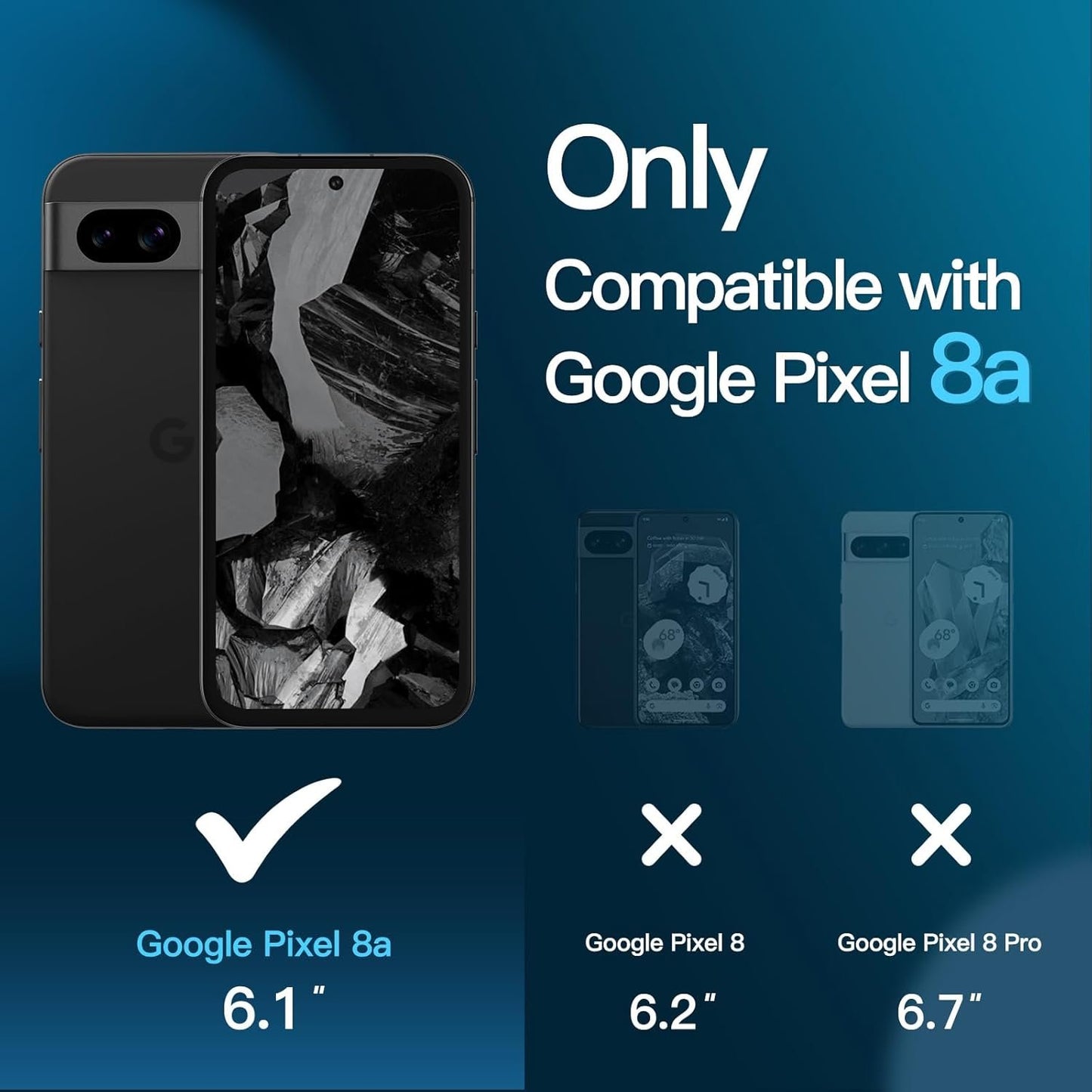 JETech Screen Protector for Google Pixel 8a 6.1-Inch, Tempered Glass Film with Easy Installation Tool, Fingerprint Compatible, HD Clear, 3-Pack