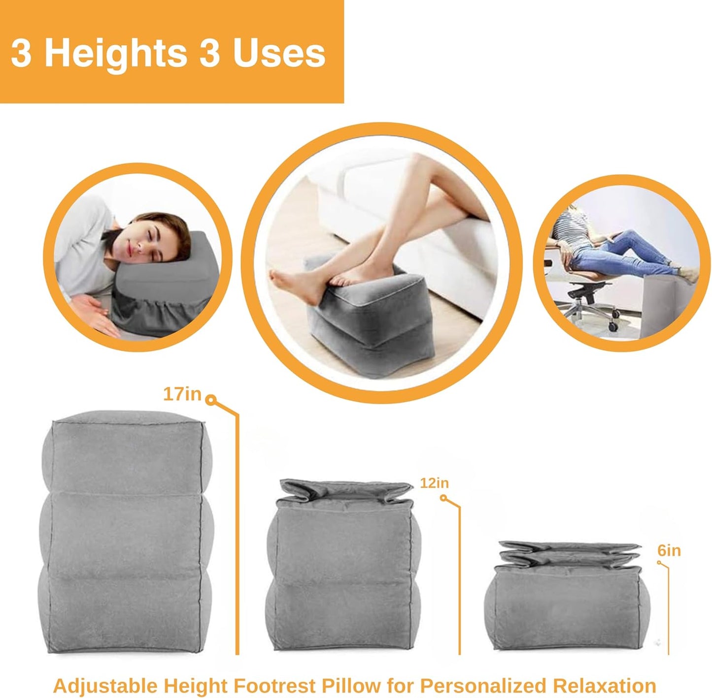 KUTABS Inflatable Travel Pillow Plane-Adjustable 3 Layers Travel Foot Rest Airplane are Paired with Sleep-enhancing Travel Accessories Like Eye Mask & Ear Plugs.Ideal for Car, Lounges,Offices & Planes