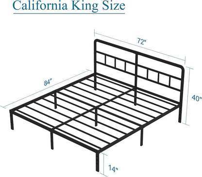 DiaOutro Metal Platform California King Bed Frames with Headboard, 14 Inch No Box Spring Needed Heavy Duty Steel Slat Mattress Foundation/Easy Assembly/No Noise/Black