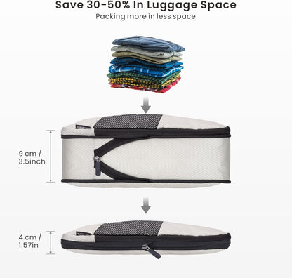 Carttiya Space-Saving Travel Suitcase Organizer Set, Waterproof Expandable Ultralight Compression Packing Cubes, Travel Suitcase Organizers, Travel Backpack Organizer, Cream White, 6 Pieces