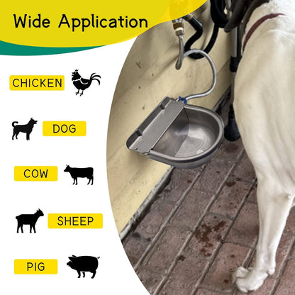 Automatic Horse Drinking Waterer Bowl,Upgrade Stainless Steel Farm Livestock Water Dispenser with Drain Hole and Float Valve for Horse,Dog, Chicken,Goat,Pig (A)