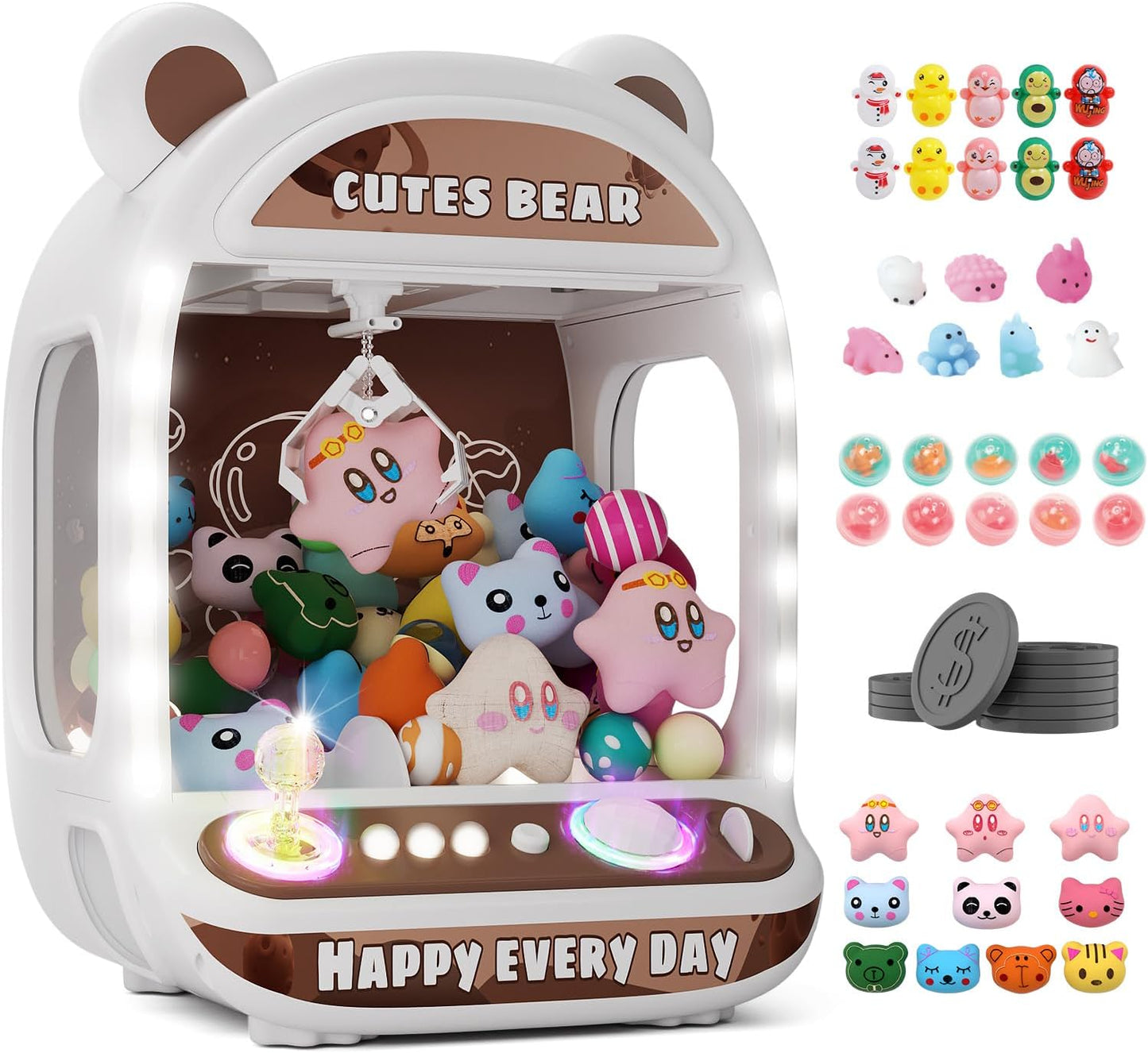 Skirfy Claw Machines for Children, Unicorn Toys for Girls Ages 6 and up, Mini Vending Machine for Arcade Games with Squishy Fidget Toys, Claw Machine, Easy to Control, Brown